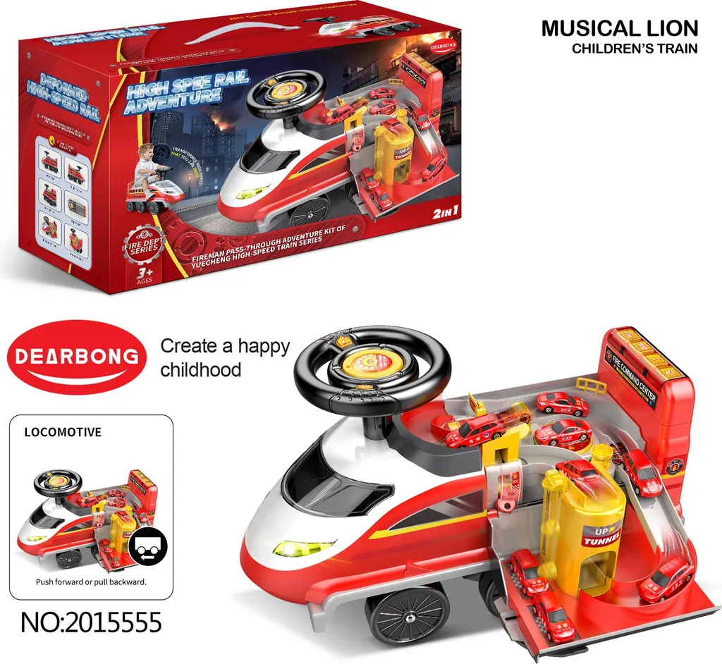 Camion de Pompier Porteur Enfant 2 en 1 avec Garage et 4 Petites Voitures