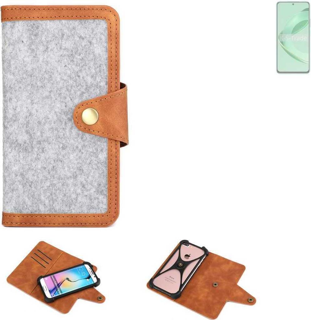K-S-Trade Handyhülle kompatibel mit Huawei nova 10 SE Schutzhülle Filz-Hülle Kunst-Leder hellgrau braun (1x)