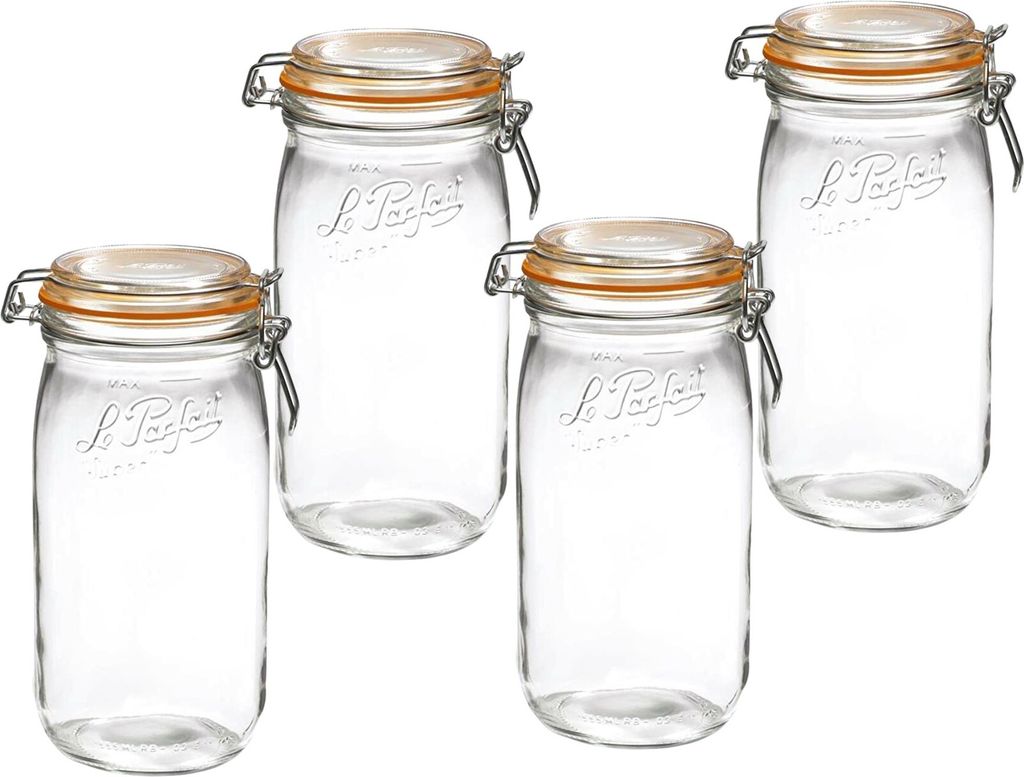 Le Parfait Super Bügelverschlussglas 2000ml - 4 Stück Einkochgläser