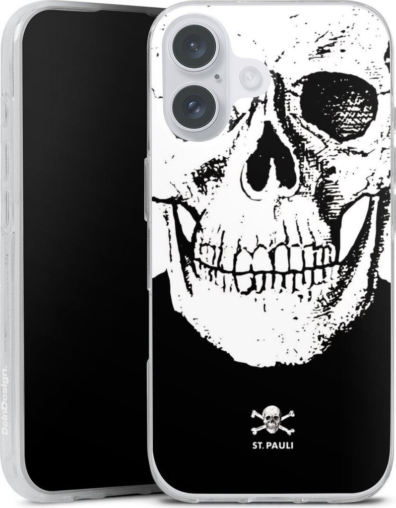 DeinDesign Handyhülle für Apple iPhone 16 Plus Silikon Hülle Case Smartphone Schutzhülle FC St. Pauli Offizielles Lizenzprodukt Totenkopf
