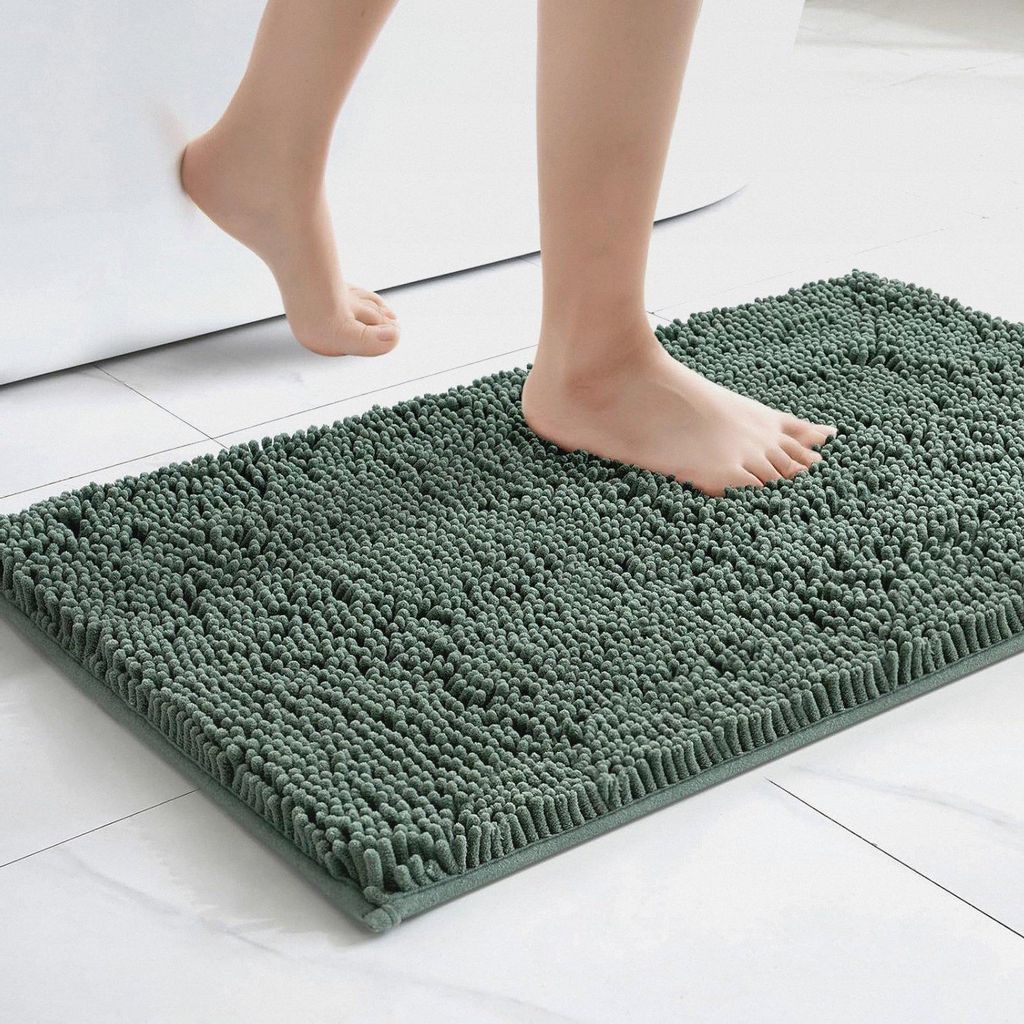 Badematte 40x60 cm Matcha Grün – Super Saugfähiger Badteppich Weich & rutschfest, Waschbarer Badezimmerteppich aus Chenille Mikrofaser für Dus...