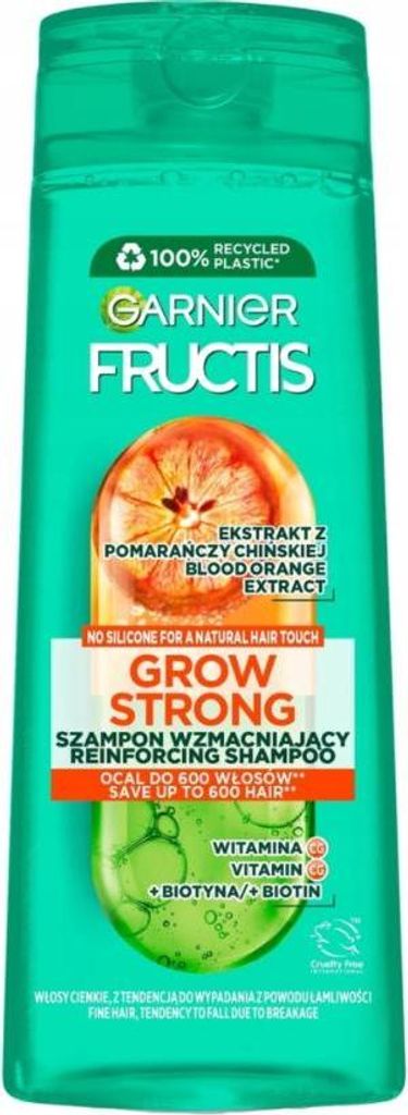 Garnier Fructis Grow Strong, Unisex, Nicht-professionell, Shampoo, Alle Haare, 400 ml, Glanz, Verstärkung