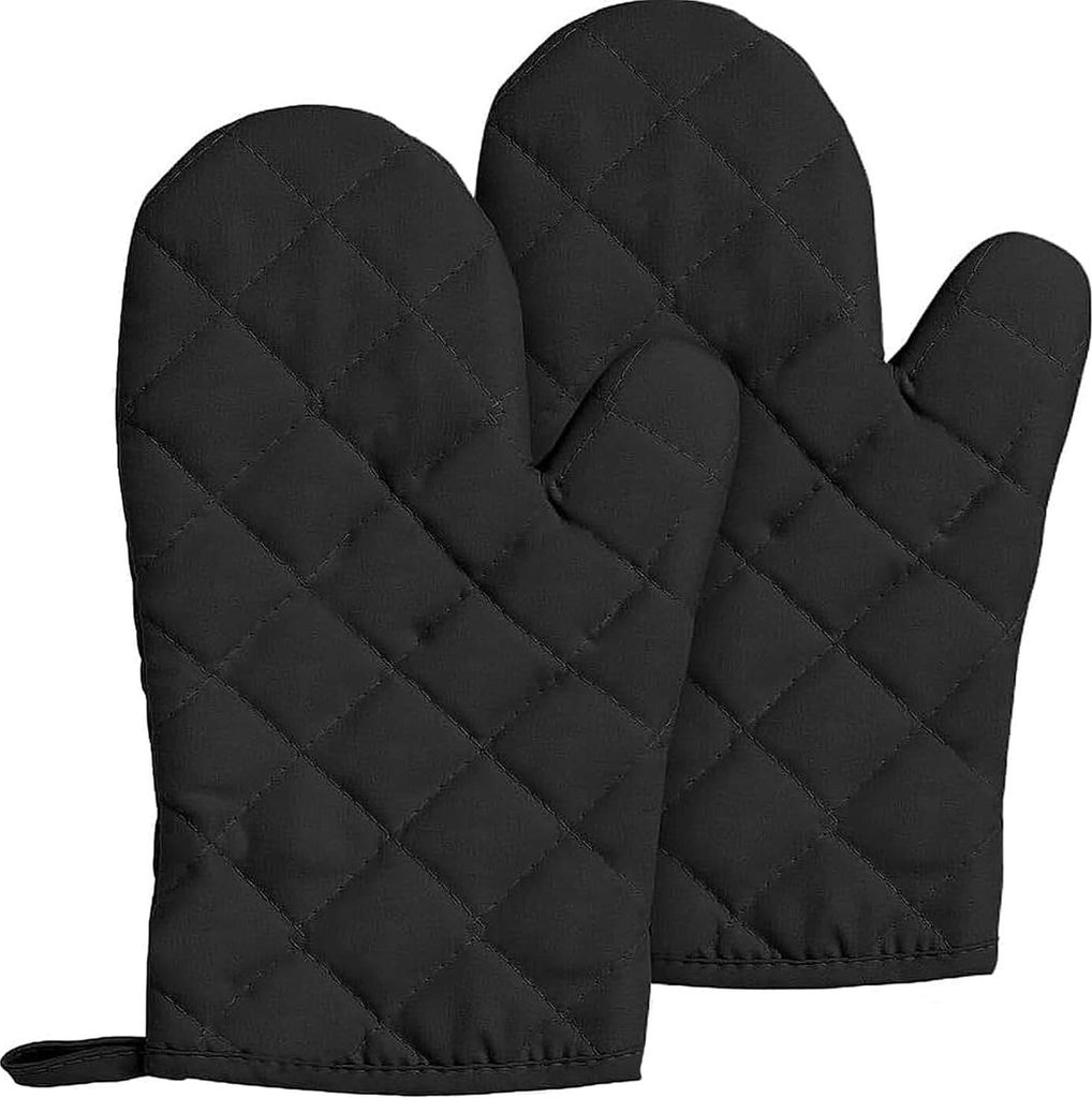 2 Stück Topflappen Handschuh, stabil Ofenhandschuhe Hitzebestaendig, Topfhandschuhe, Backhandschuhe, für Kochen Backen Grillen Auflaufform (Schwarz)