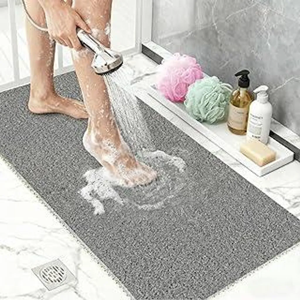 Tappetino doccia antiscivolo 40x60 cm, tappetino da bagno in PVC ad asciugatura rapida e resistente alla muffa, tappetino antiscivolo per doccia e cabina doccia, tappetino doccia lavabile per bagno, grigio - 1