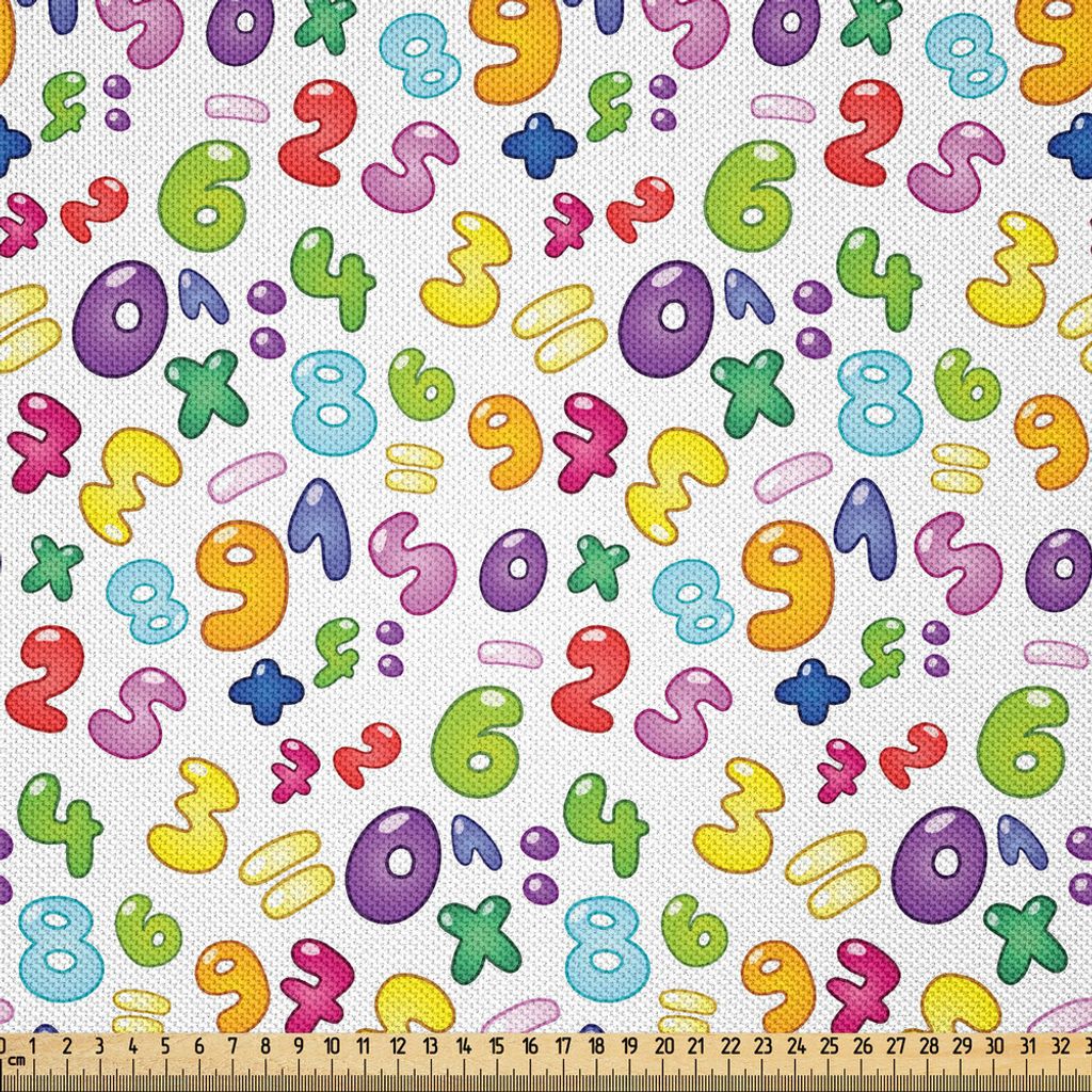 ABAKUHAUS Zahlen Satin Stoff als Meterware, Bubble Style Zahlen Gleichung Division Addition Multiplikation Themen Kinder Math, 1 M (148 x 100 cm), ...