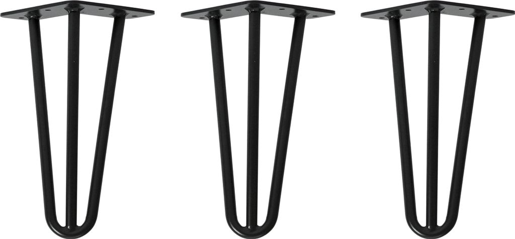 Natural Goods Berlin HAIRPIN Legs, Haarnadelbeine, Möbelfüße, Tischbeine, Schwarz, 20 cm, 3 Streben, 3 Stück