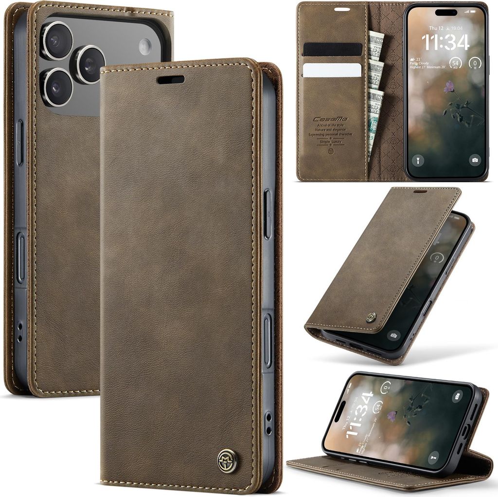 Handyhülle für iPhone 17 Pro Max Hülle Leder mit RFID Schutzhülle Klapphülle Magnet Kartenfach Standfunktion Braun