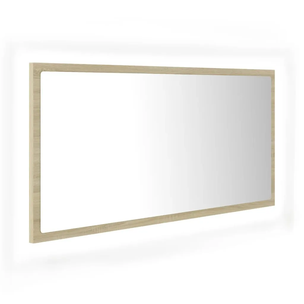 SYFAX™ Specchio da Bagno LED Rovere Sonoma 90x8,5x37 cm in Acrilico