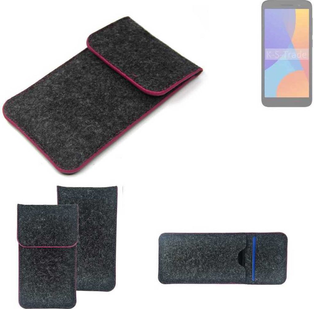 K-S-Trade Handy Schutz Hülle kompatibel mit Alcatel 1 (2021) Schutzhülle Handyhülle Filztasche Pouch Tasche Case Sleeve Filzhülle dunkelgrau rosa