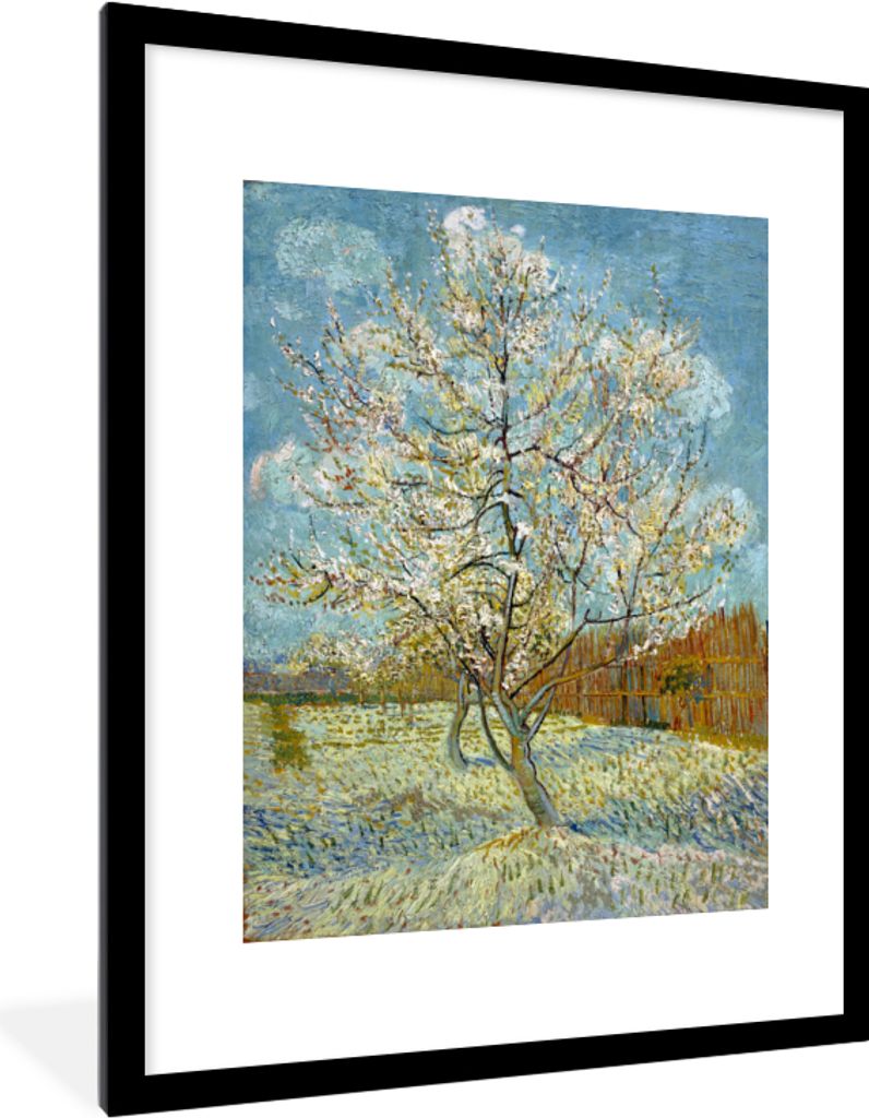 MuchoWow MuchoWow Gerahmtes Poster Blühender Pfirsichbaum - Vincent van Gogh 60x80 cm - Poster mit zchwarzem Bilderrahmen - Wohnzimmer - Dekor...