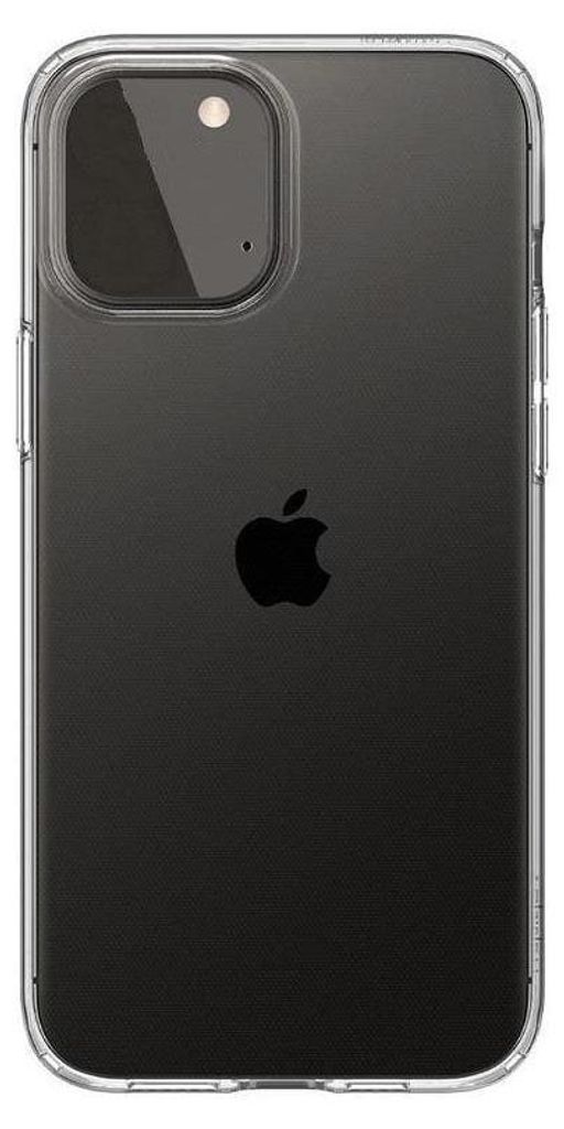 The back of a clear phone case with an iPhone logo visible through it.