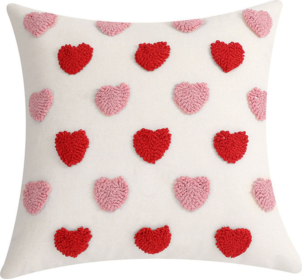 Kissenbezug zum Valentinstag, 3D-Herzstickerei, kurzer Plüschglanz, 45 x 45 cm, versteckter Reißverschluss, Kissenbezug für Schlafzimmer, Wohnzi...