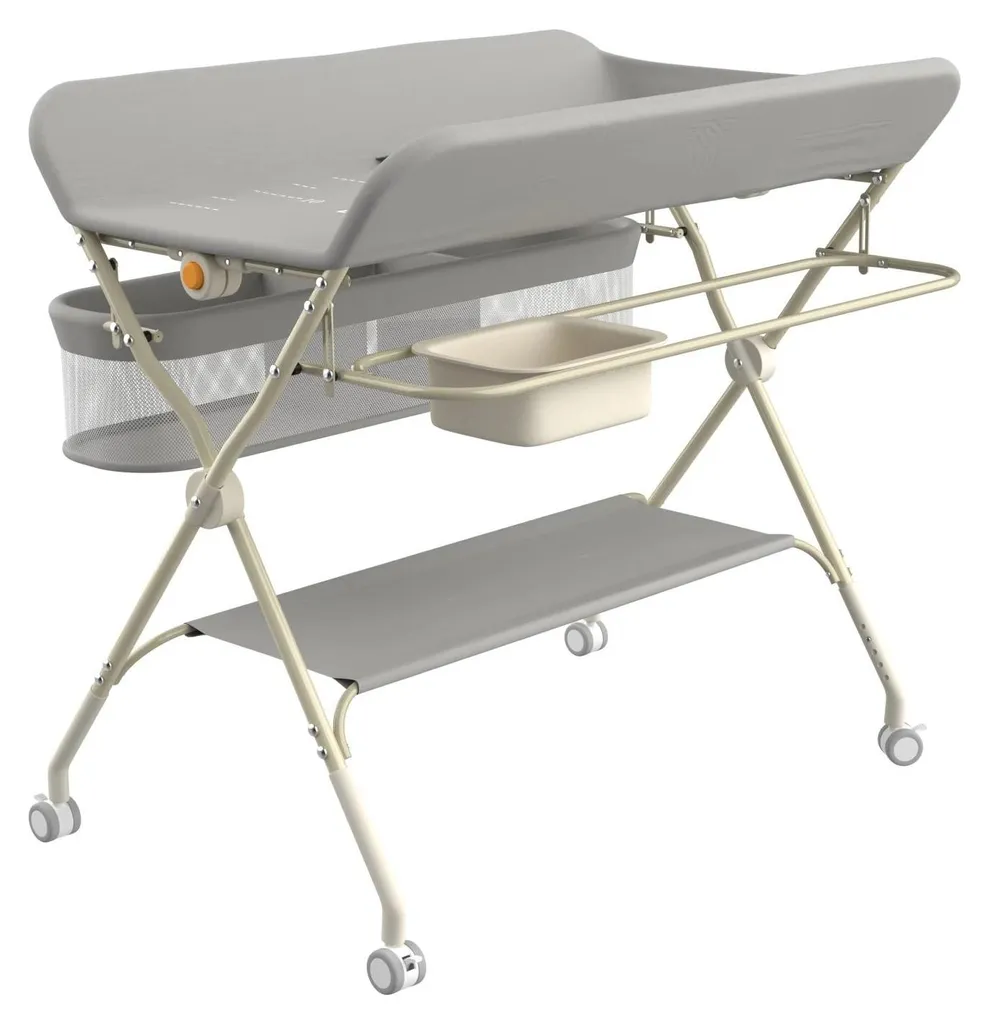Meuble de change bébé ergonomique gris à hauteur ajustable et paniers