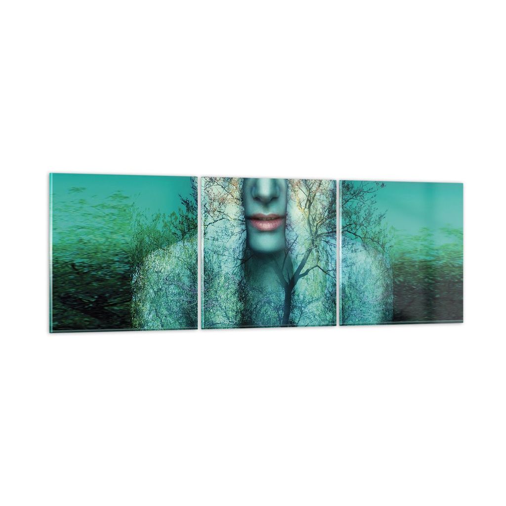 Bilder auf glas - 3 Teile - Frau Natur Grafik - 150x50cm - Glasbilder - Wandbilder - Bilder - zum Aufhängen bereit - Wanddekoration aus Glas - Gla...