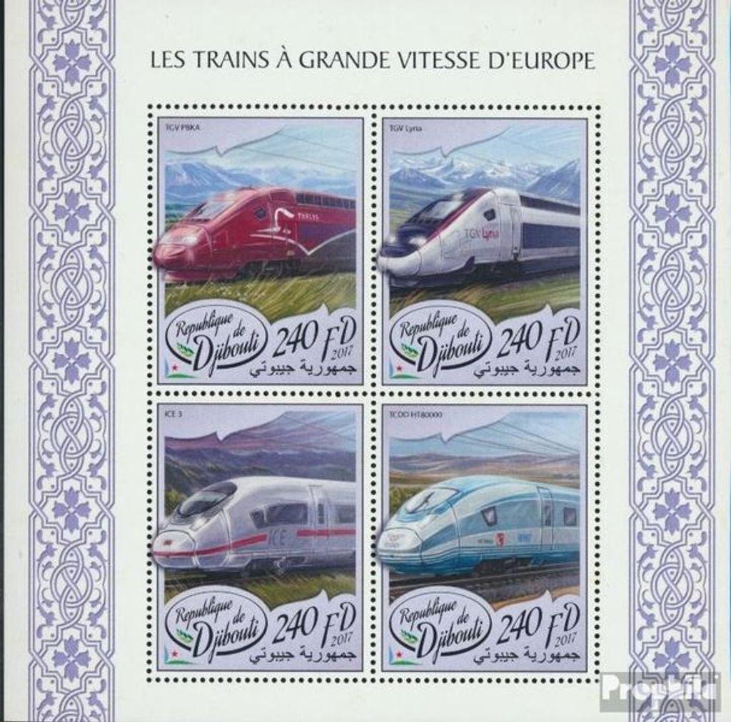 Briefmarken Dschibuti 2017 Mi 1766-1769 Kleinbogen (kompl. Ausg.) postfrisch Europäische Schnellzüge