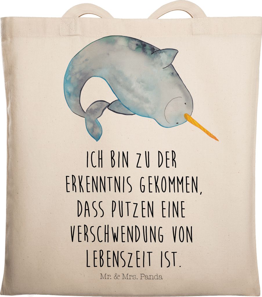 Mr. & Mrs. Panda Tote Bag Narwal - Transparent - Geschenk, Kinderzimmer, Schultasche, Jutebeutel, Wal, Einkaufstasche, Tasche, Meer, Aufräumen, Ha...