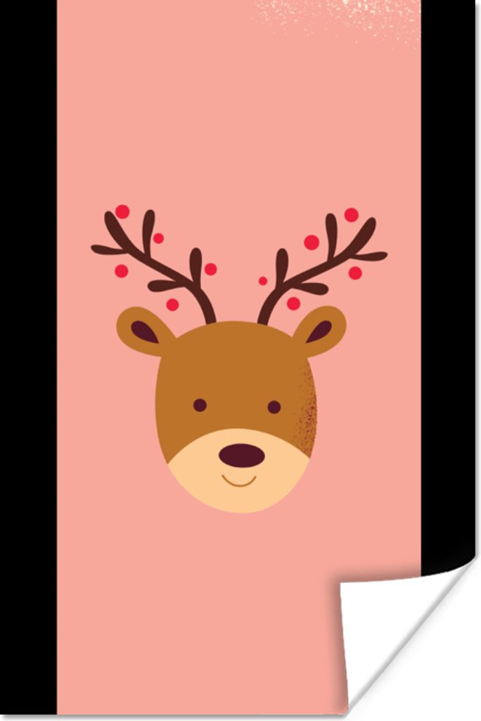 MuchoWow Poster Rentier - Weihnachten - Rosa - Winter 20x30 cm - Papierdruck