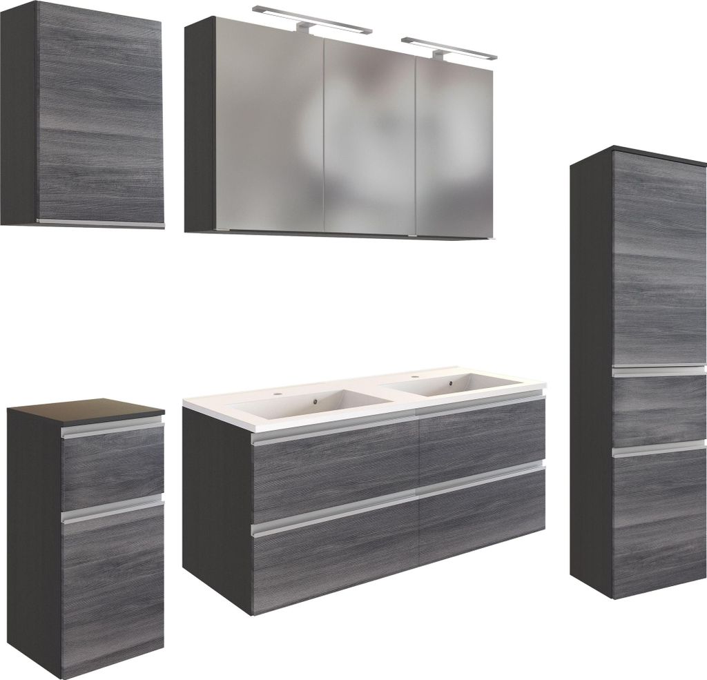 Badmöbel-Set >Arezzo< (5-tlg.) in Rauchsilber / graphit