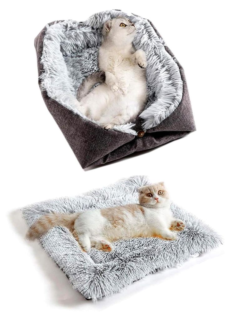 Flauschige Katzendecke und Haustierbett 2 in 1 für Katzen und kleine Hunde (Grau)