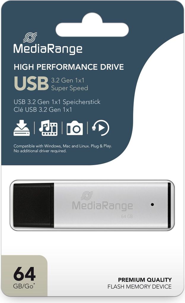 MediaRange USB-Stick USB 3.0 high performance 64GB alu