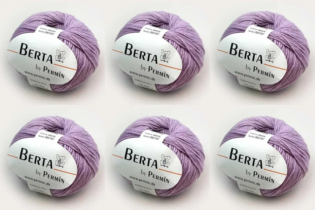 Fil à Tricoter Laine et Coton Berta Permin Lot de 6 Pelotes Bleu Lavande