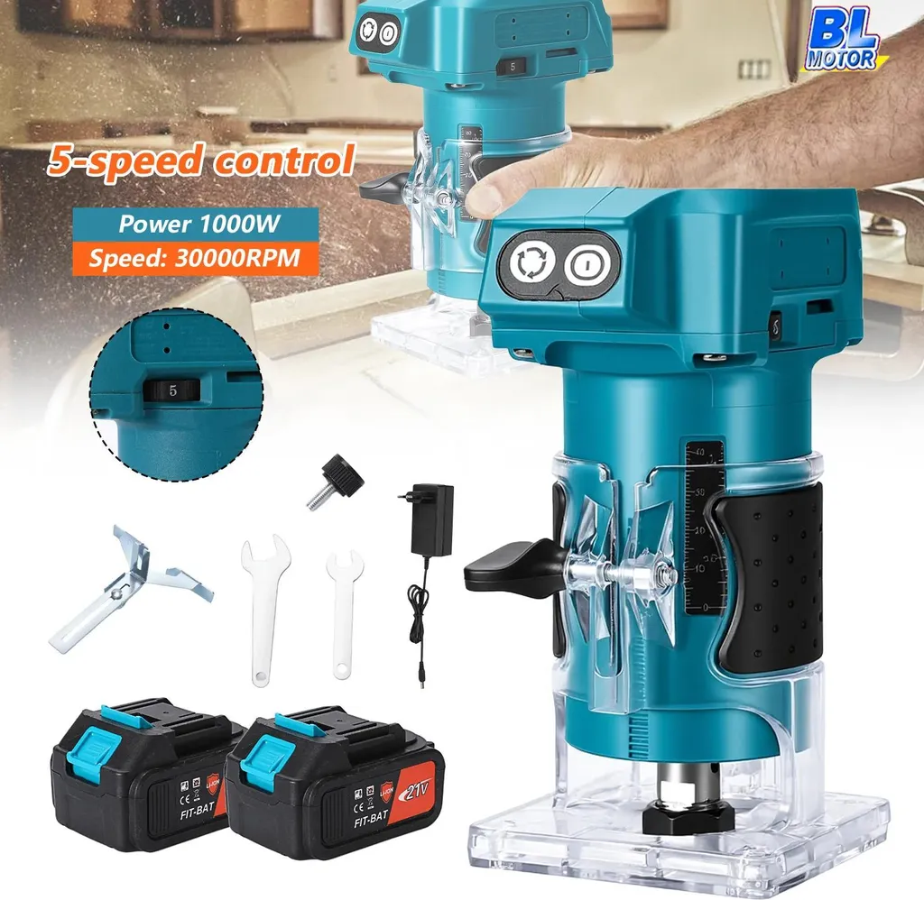 Fraiseuse à bois sans fil 1000W avec 2 batteries et mandrin 6,35 mm
