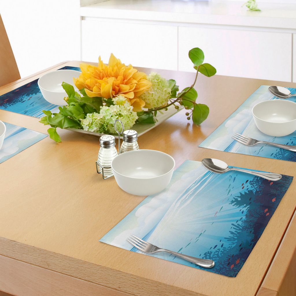 ABAKUHAUS Karikatur Platzmatten, Ozean-Design mit Fisch-Aquarium-Bild Korallenriff-Wellen-Grafik-Druck, Tiscjdeco aus Farbfesten Stoff für das Ess...