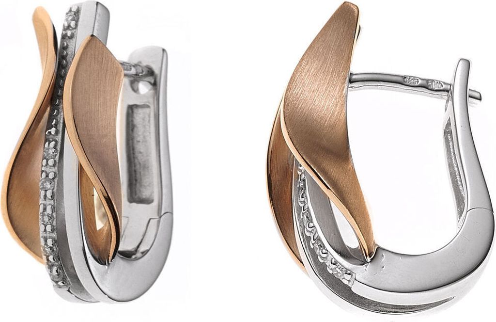 Creolen mit 11 Diamanten Brillanten 585 Weißgold Rotgold teilmatt Damen