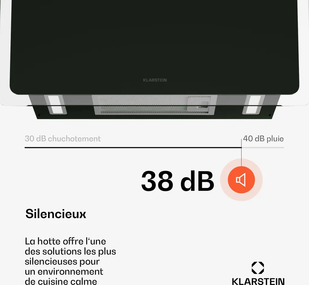 Klarstein AlizeEdge Hotte Murale 60cm - Aspiration 487 m³/h Noire