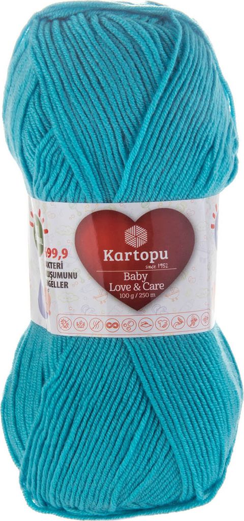 5 x 100g Strickgarn Kartopu Baby Love and Care antibakteriell Babywolle Babystrickgarn Häkelgarn Farbwahl, Farbe:K576 türkisblau