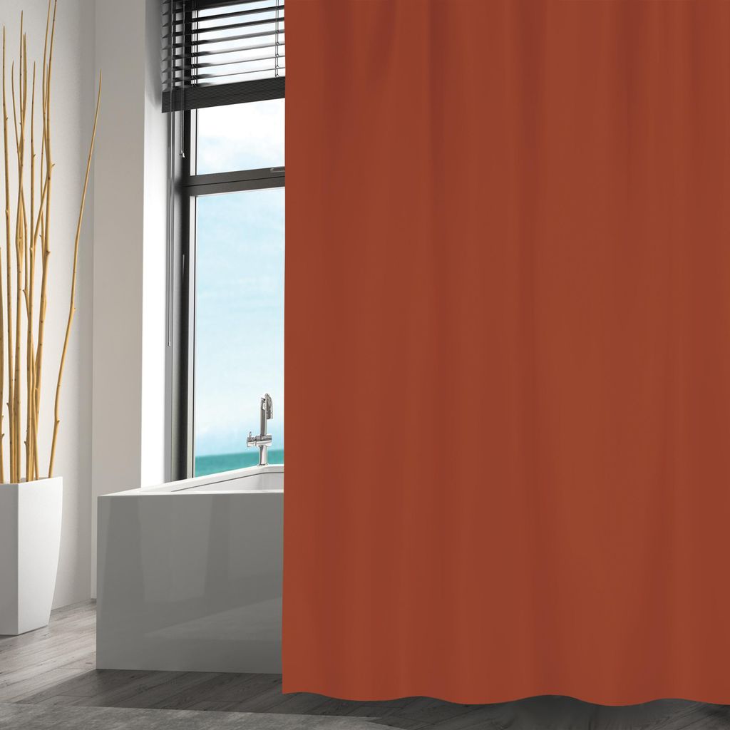 MSV Duschvorhang mit Ringen - terra braun - Polyester Produktbild 