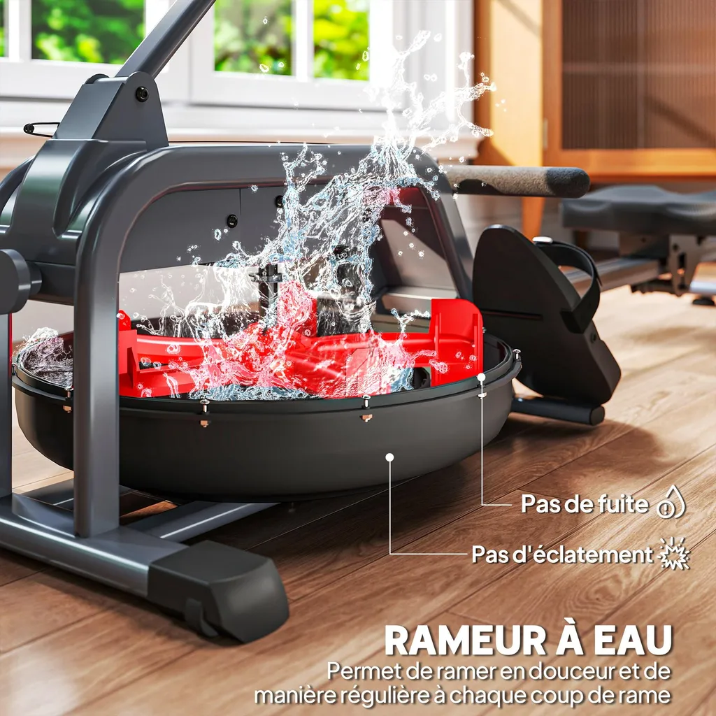 Rameur de musculation à résistance à eau avec Écran LCD SPORTNOW - 3