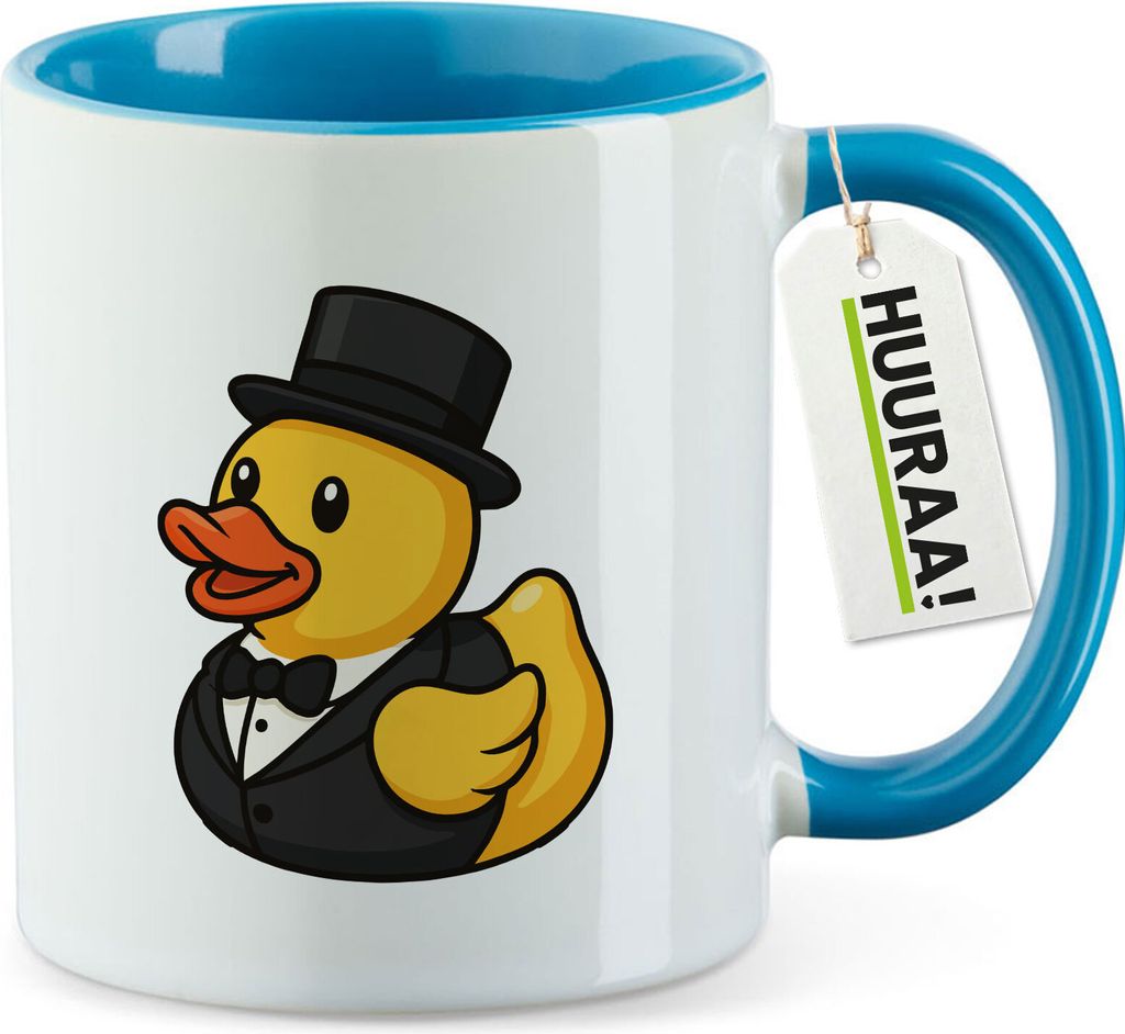 Huuraa Kaffeetasse Quietscheente Bräutigam Gummiente Hochzeit 330ml Blau Keramik Kaffeebecher Geschenkidee