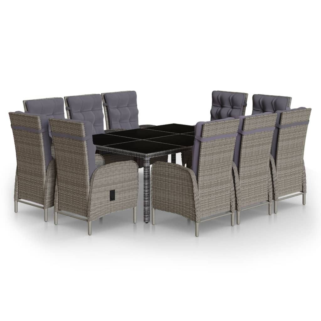vidaXL 11-tlg. Garten-Essgruppe Poly Rattan Grau