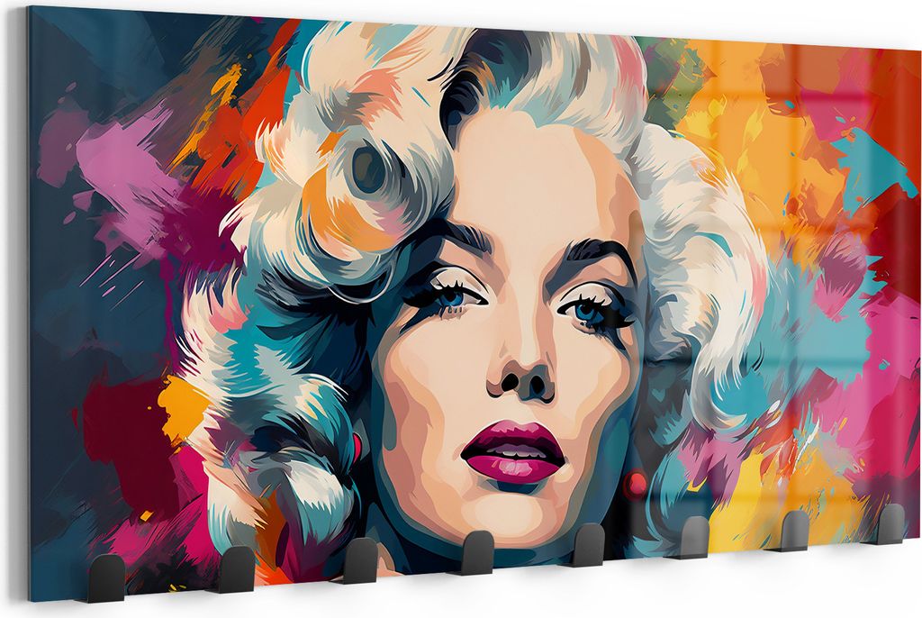DEQORI Kleiderhaken Glas 60x30 cm 'Diva im Farbenrausch' Wand Garderobe beschreibbar Paneel