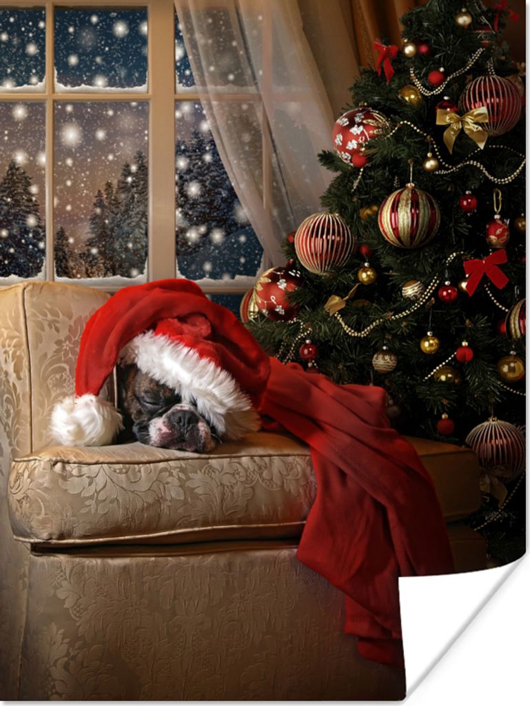 MuchoWow Poster Schnee - Weihnachtsbaum - Weihnachten 120x160 cm - Wandbilder