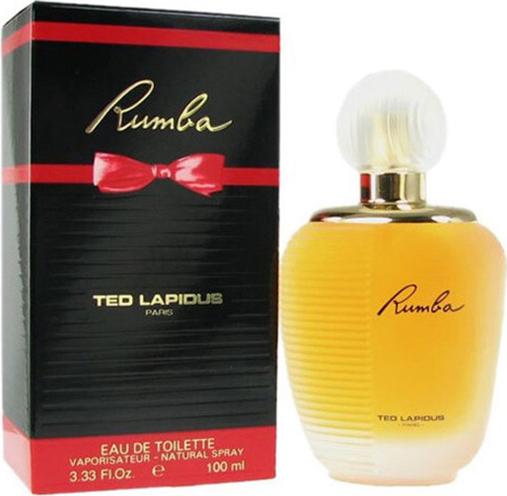 A perfume bottle and its packaging are displayed side-by-side against a white background.
