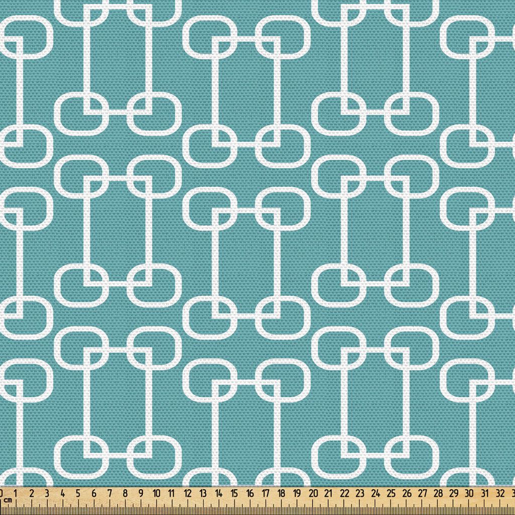ABAKUHAUS Türkis Gewebe als Meterware, Geometrisches quadratisches Runden-Retro- inspiriertes Bild des Minimalist-Entwurfs, 5 M (148 x 500 cm), Pe...