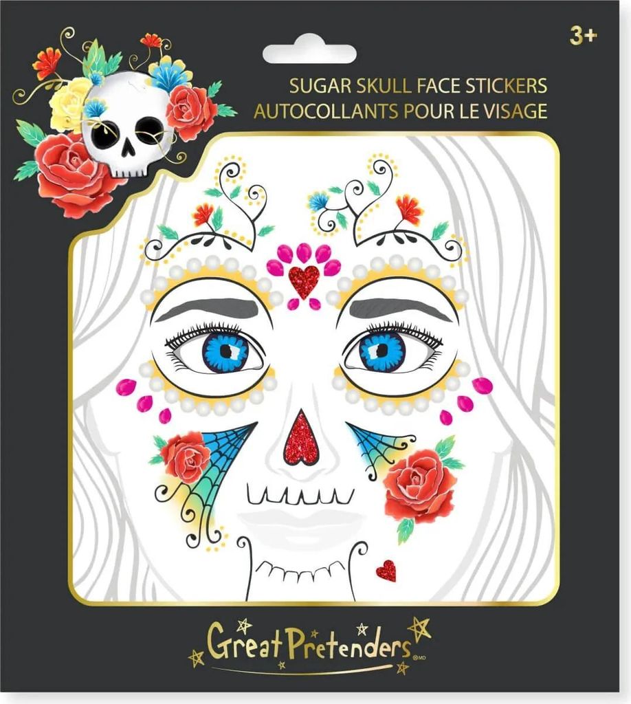 Gesichtsaufkleber im Sugar-Skull-Design - für Halloween und Karneval
