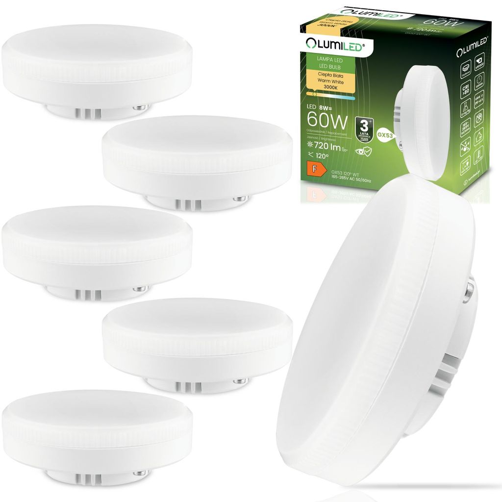 LUMILED 6er Set GX53 LED Lampe 8W Ersatz 60W 720lm 3000K Produktbild 