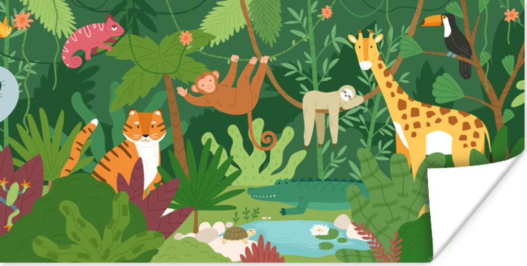 MuchoWow Poster Dschungel - Giraffe - Rebe 160x80 cm - Foto Poster
