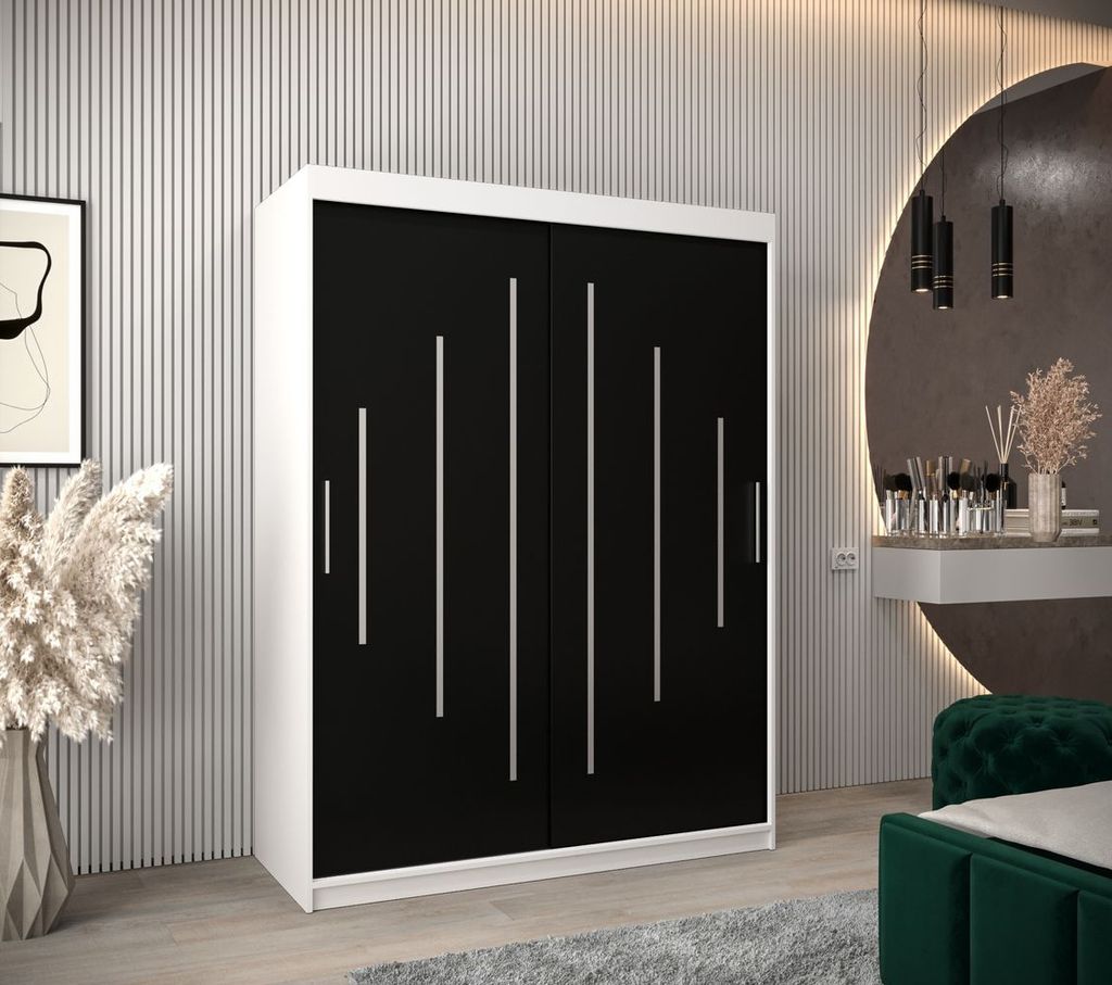 Kleiderschrank ELENA – Breite 150 cm, weiß/schwarz