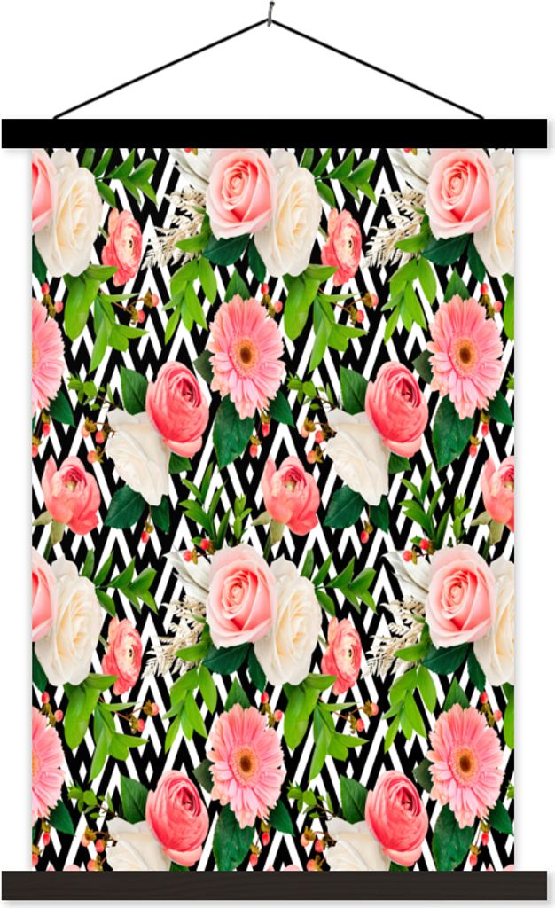 MuchoWow Textilposter Blumen - Rosen - Rosa 120x180 cm mit schwarzem Rahmen - Fotos