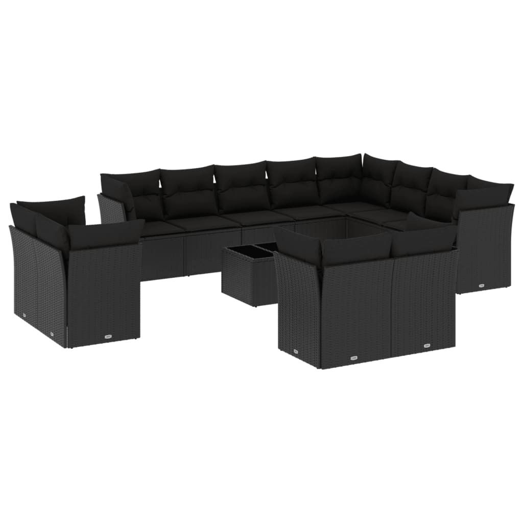 "im Sonderangebot" 13-tlg. Garten-Lounge-Set - elegantes Design - Sitzgruppe/Gartengarnitur - mit Kissen Schwarz Poly Rattan - Terassenmöbel DEMö...