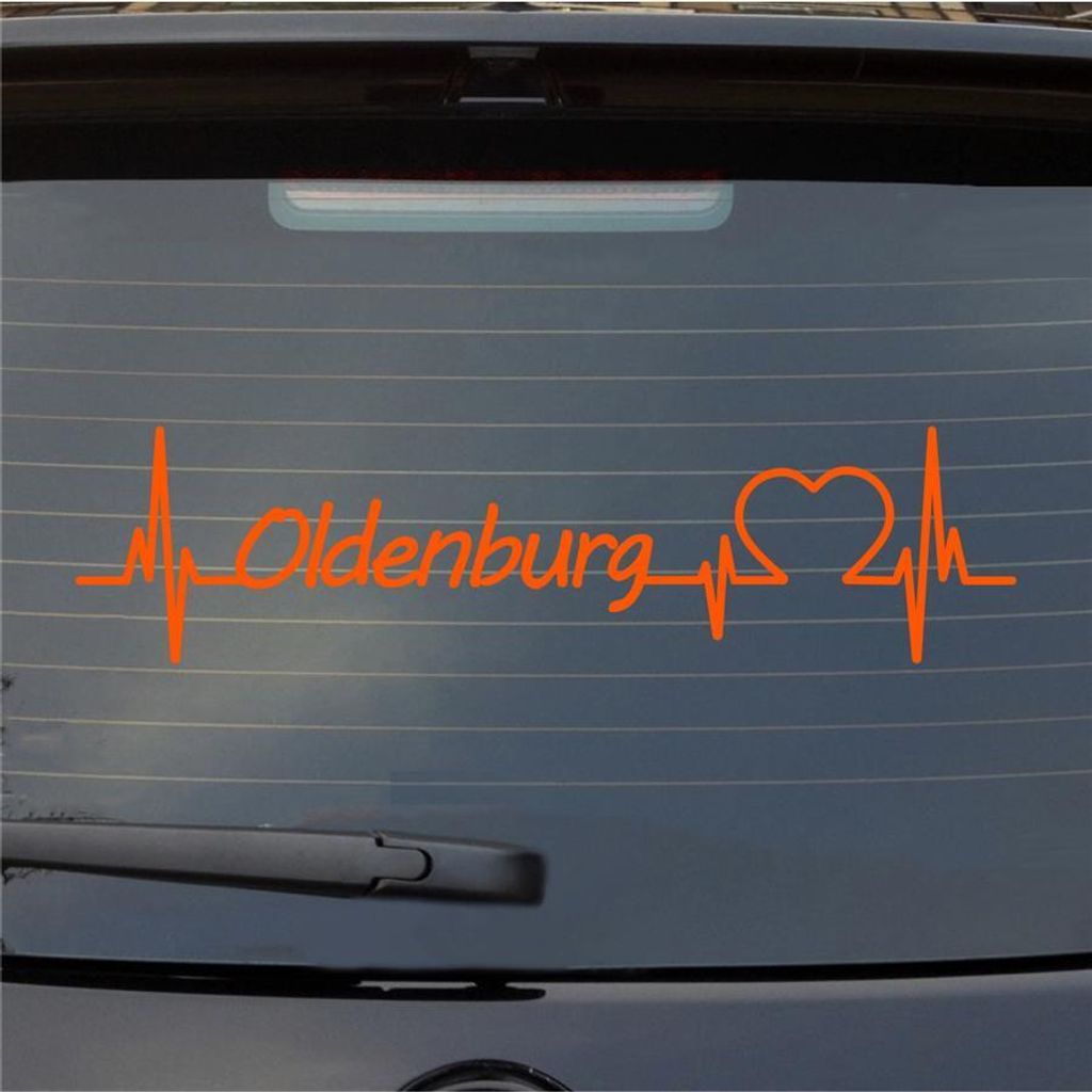 Heckscheibenaufkleber Oldenburg Herzschlag Puls Stadt Liebe 55x14 cm Orange Auto Aufkleber Sticker