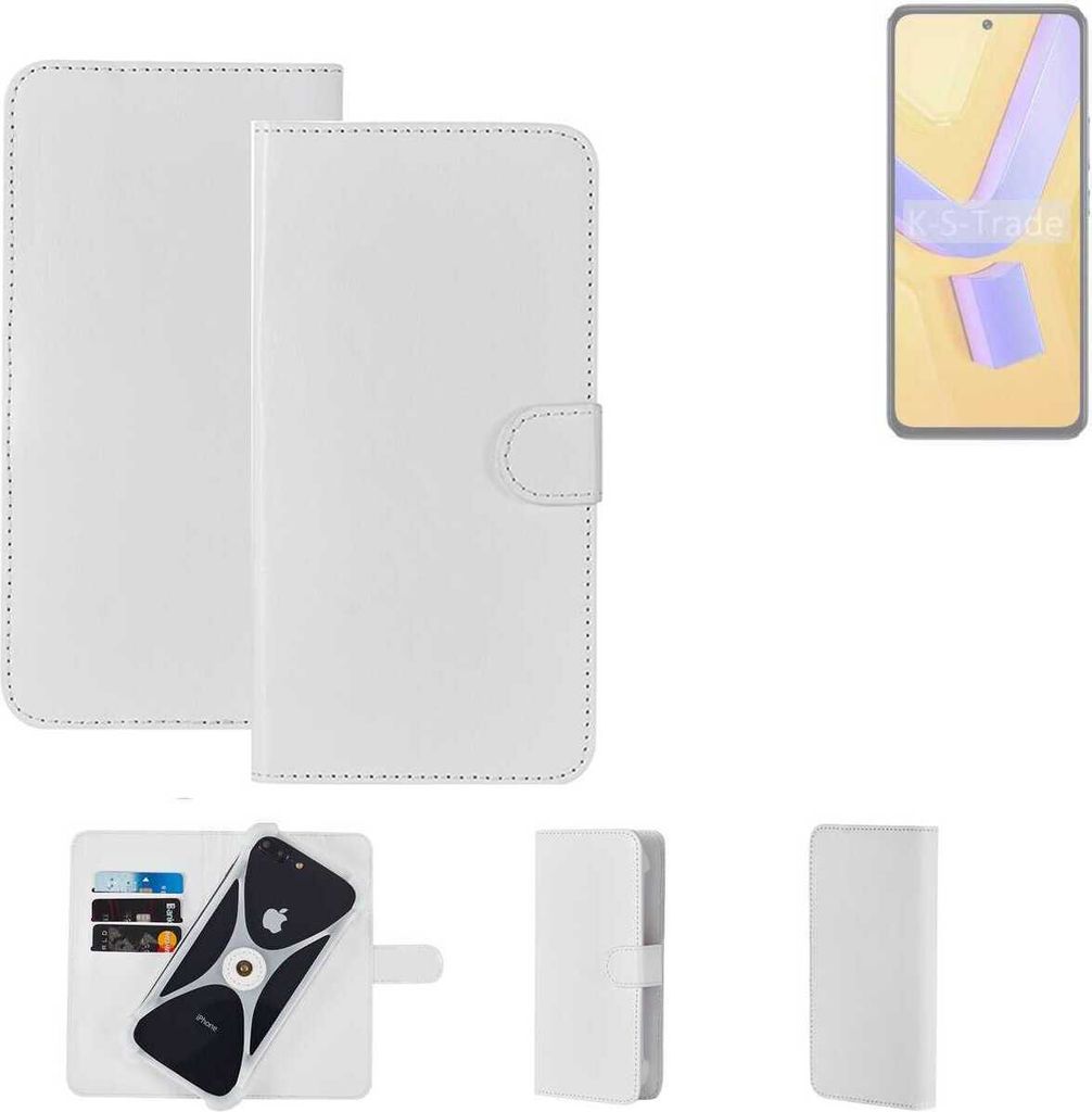 K-S-Trade Handy Hülle Schutz Hülle kompatibel mit Vivo Y100 5G Cover Case Bookstyle Bumper weiß 1x