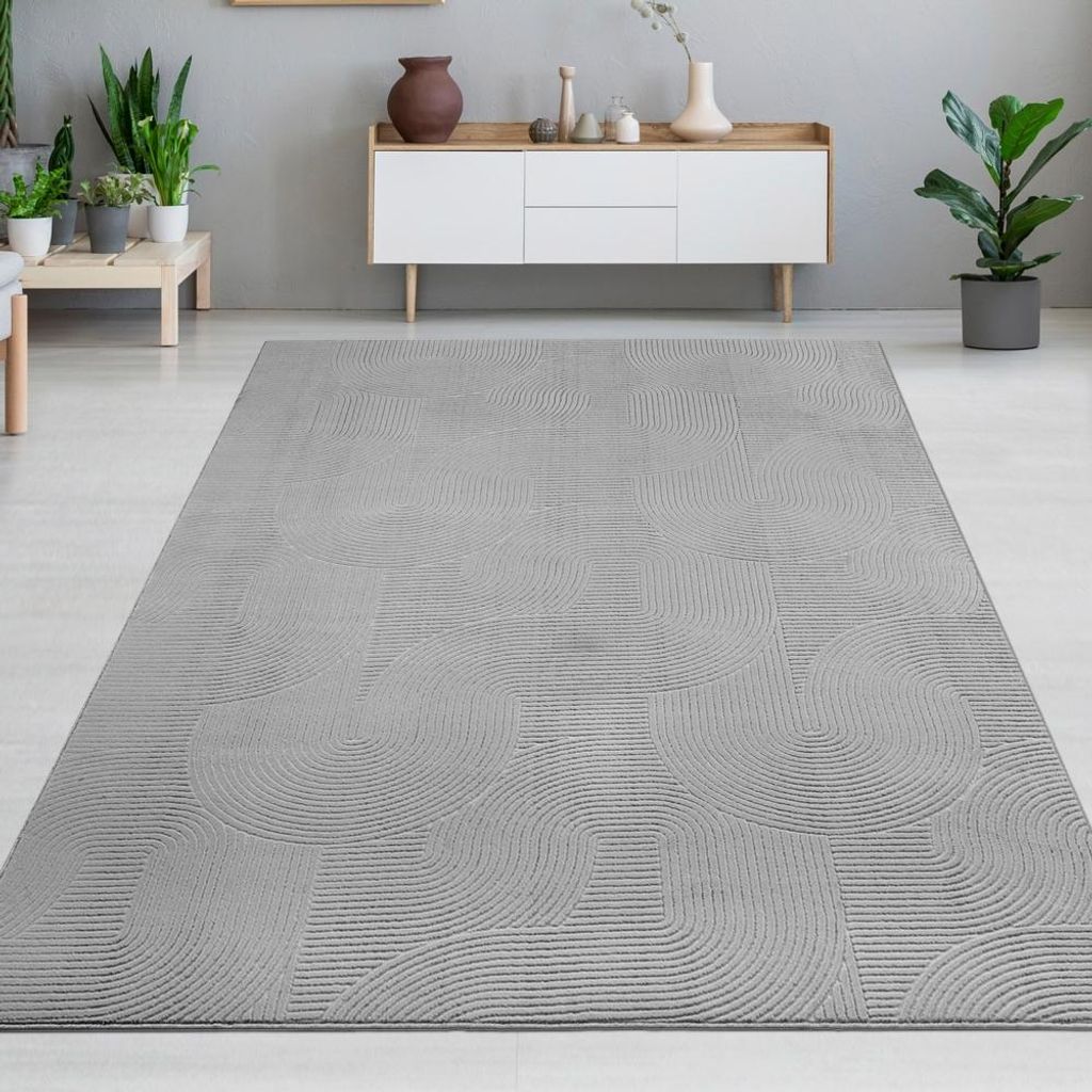 Schöner warmer Teppich mit elegantem Linienmuster in grau Größe - 300 x 400 cm
