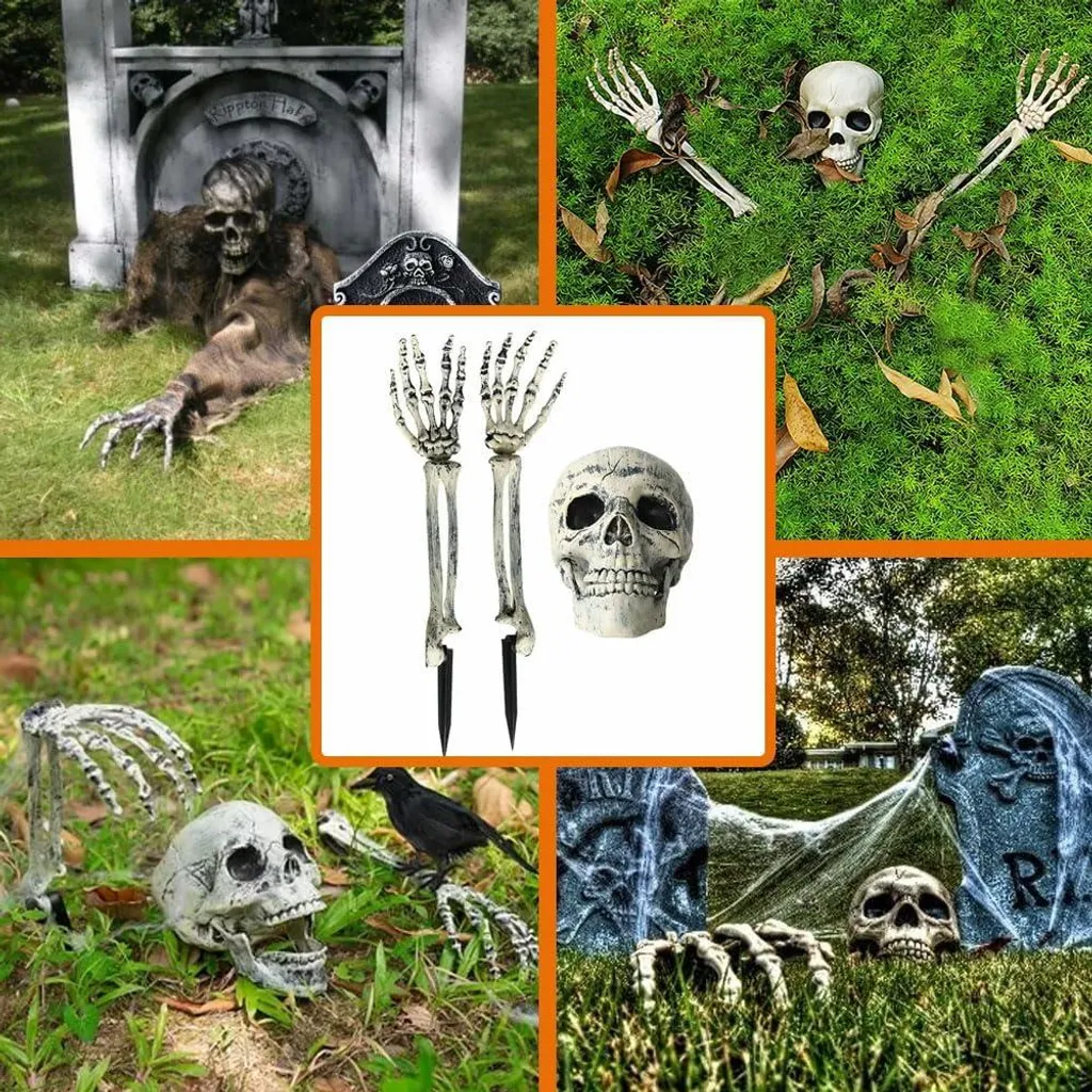 Crâne et Mains de Squelette Halloween : Kit Déco Réaliste et Résistant