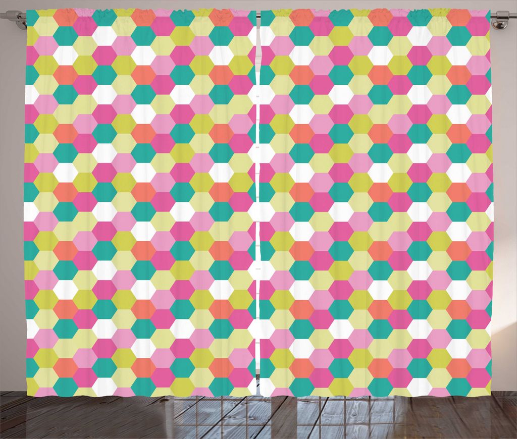 ABAKUHAUS Bienenwabe Rustikaler Vorhang, Entzogen Hexagon Kunst, Wohnzimmer Universalband Gardinen mit Schlaufen und Haken, 280 x 225 cm, Mehrfarbig