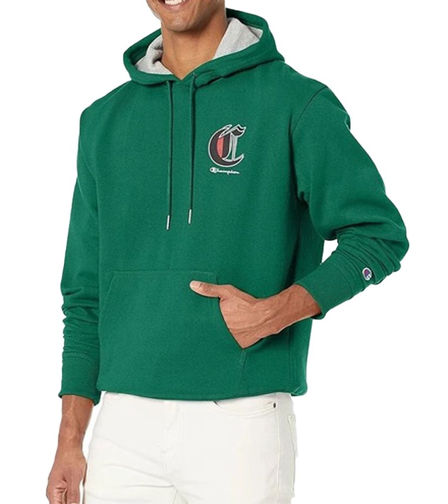 Champion Herren Hoodie Baumwoll-Pullover nachhaltiger Kapuzen-Sweater mit Powerblend HBGF89H Grün, Größe:S